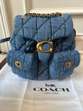 COACH Women’s Tabby Quilted Denim Backpack In Indigo/ Brass New $495 CZ747 auth
